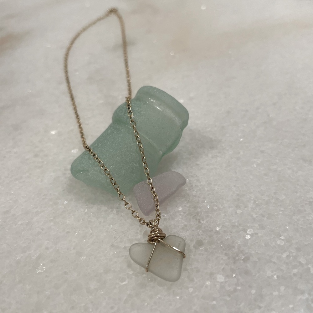 White Genuine Sea Glass Heart Necklace